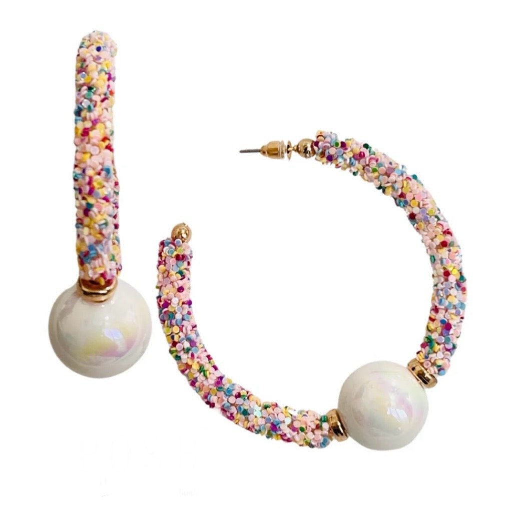 Glitter Hoop and Bead Earring - Ballyhoo Boutique and Gift