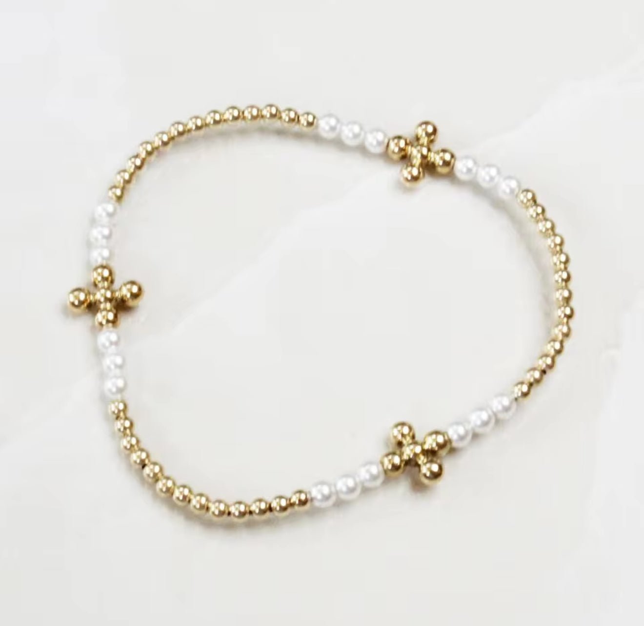 Gold Bead Cross Bracelet - Ballyhoo Boutique and Gift