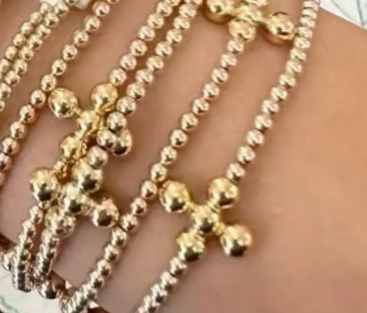 Gold Bead Cross Bracelet - Ballyhoo Boutique and Gift