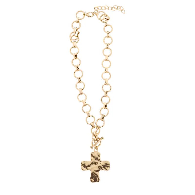 Gold Hammered Cross Necklace - Ballyhoo Boutique and Gift
