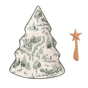 Green Toile Tree Platter - Ballyhoo Boutique and Gift