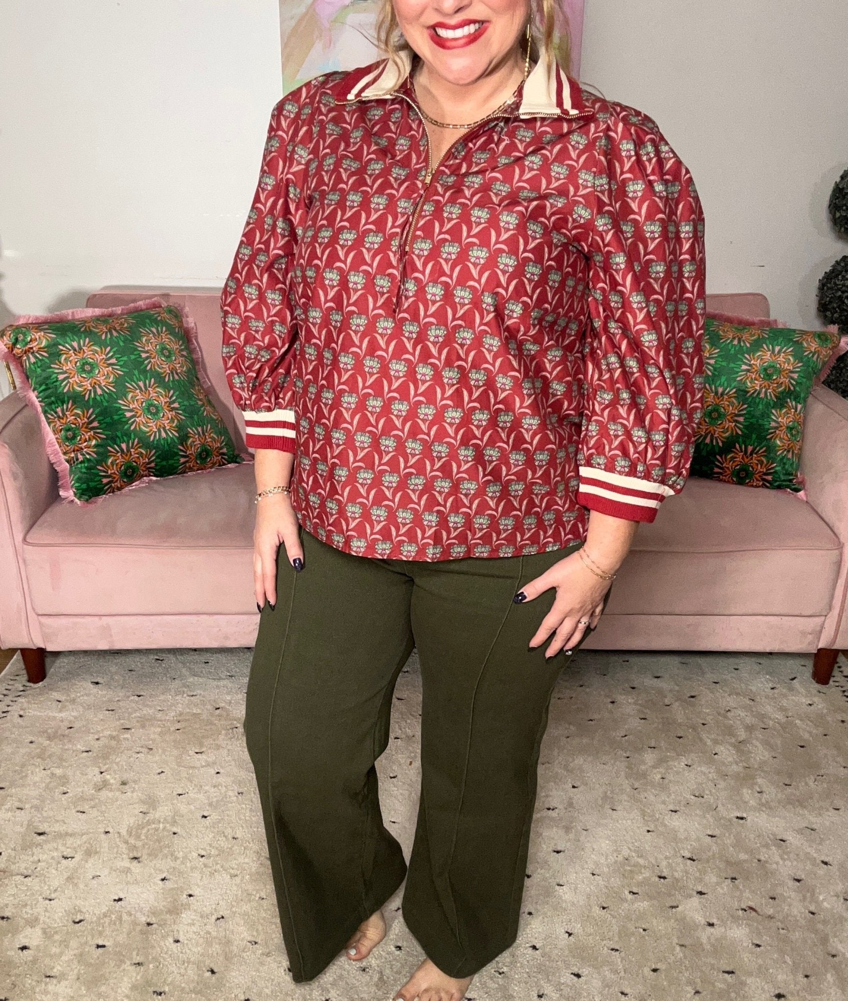 High Rise Olive Pants - Ballyhoo Boutique and Gift