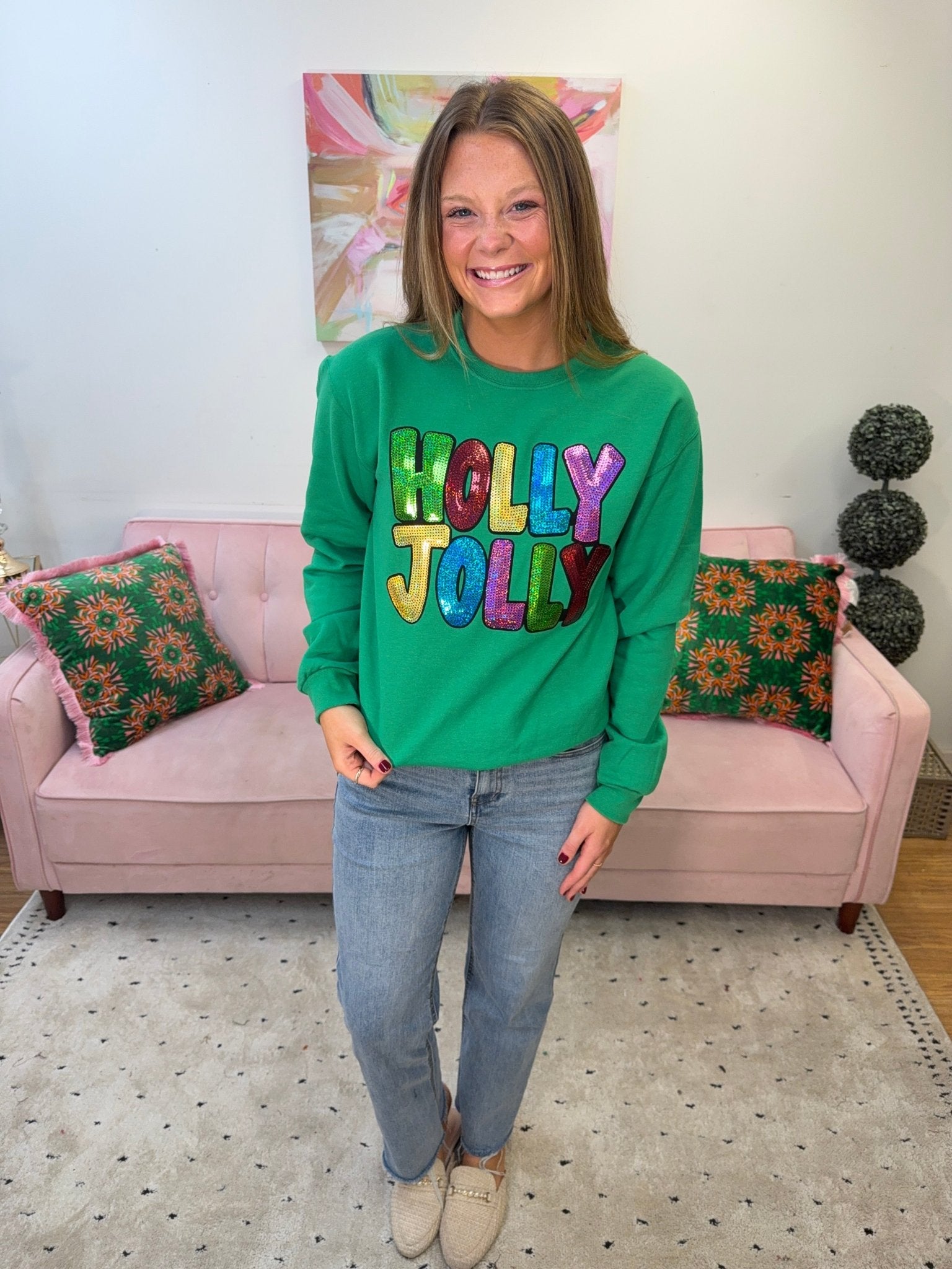 Holly Jolly Sweatshirt - Ballyhoo Boutique and Gift