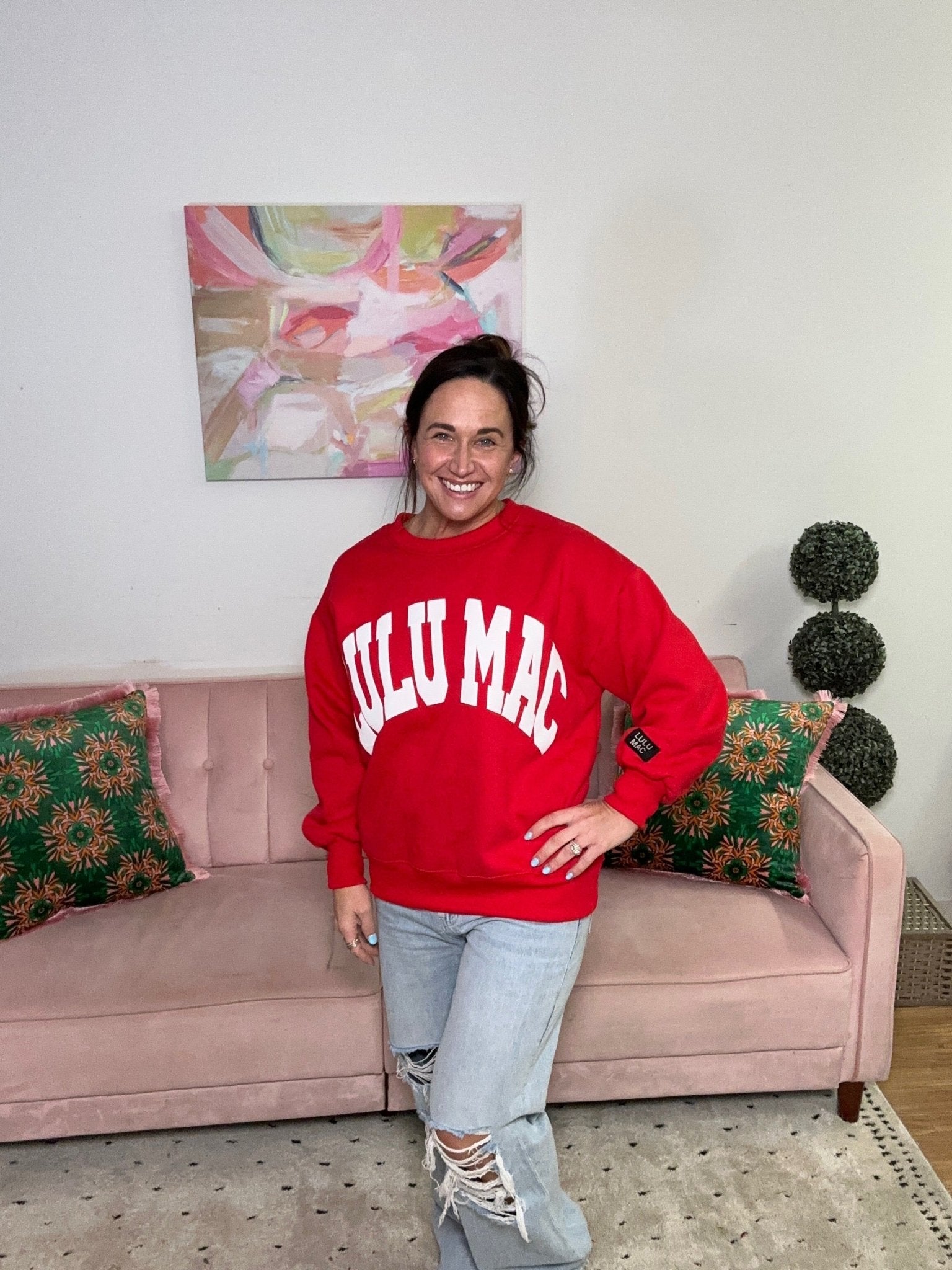 Lulu Mac Red w/White Sweatshirt - Ballyhoo Boutique and Gift