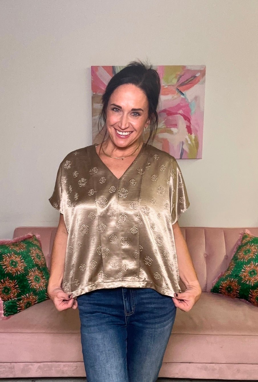 Metallic Rose Top - Ballyhoo Boutique and Gift