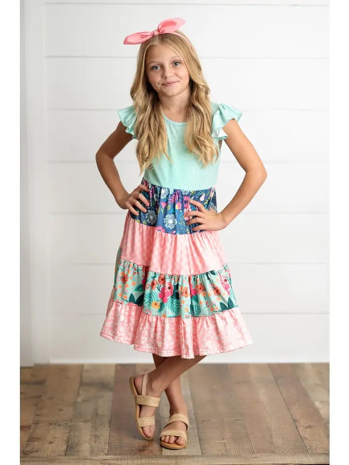 Mint/Pink Tiered Dress - Ballyhoo Boutique and Gift