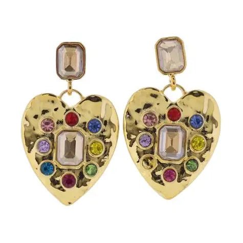 Multi Crystal Heart Earrings - Ballyhoo Boutique and Gift