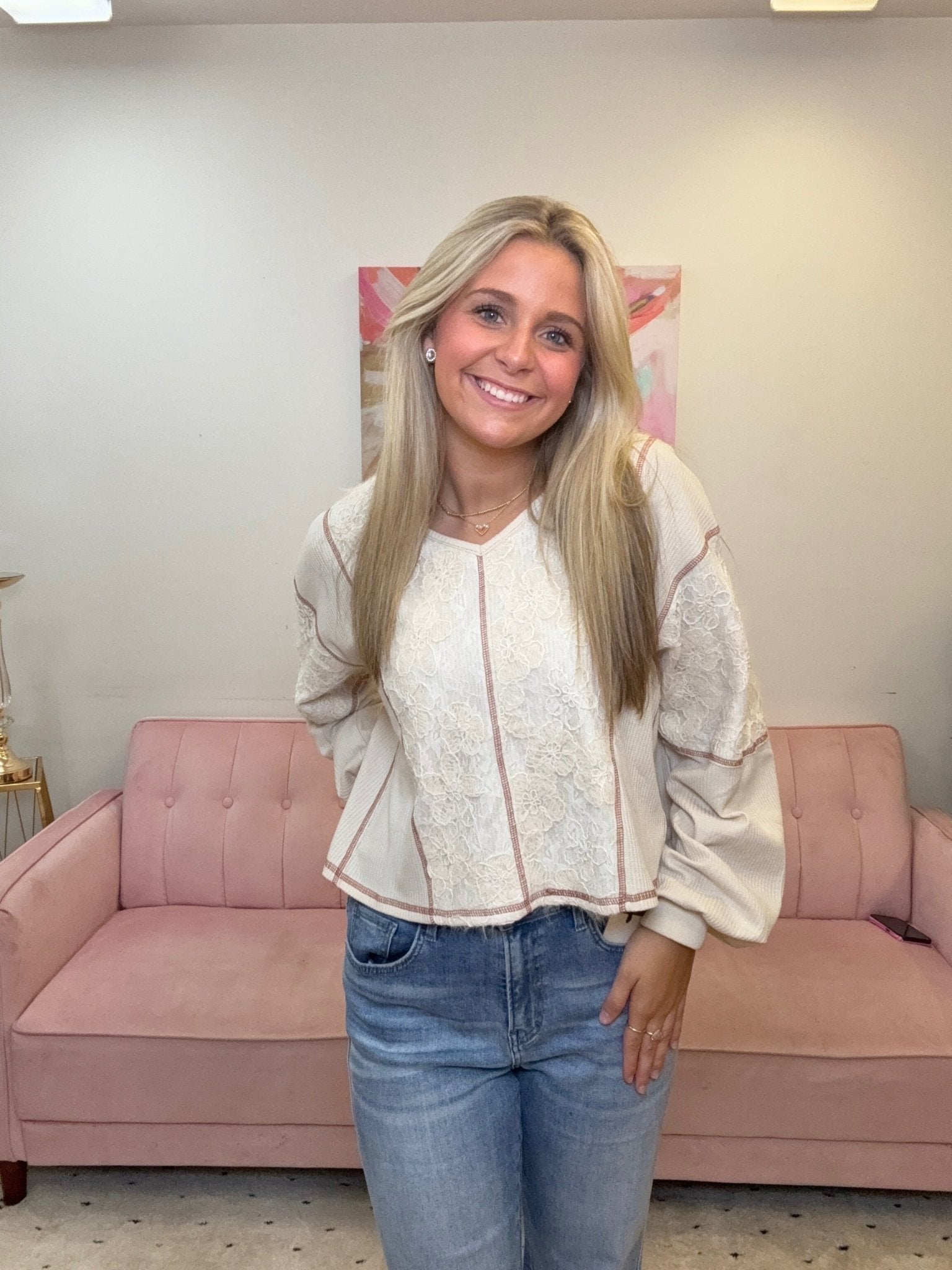 Oatmeal Blossom Top - Ballyhoo Boutique and Gift