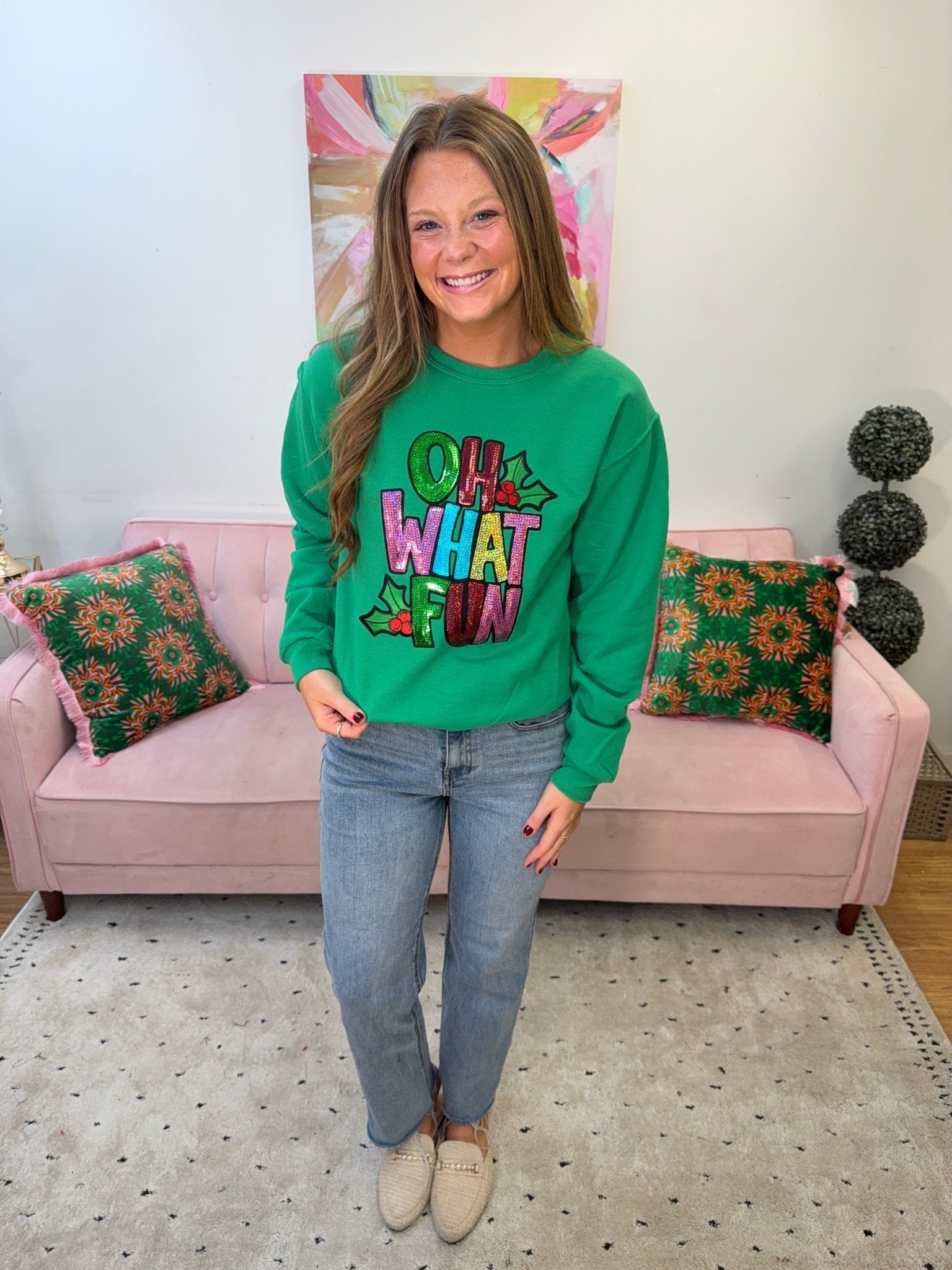 OH WHAT FUN sweatshirt - Ballyhoo Boutique and Gift