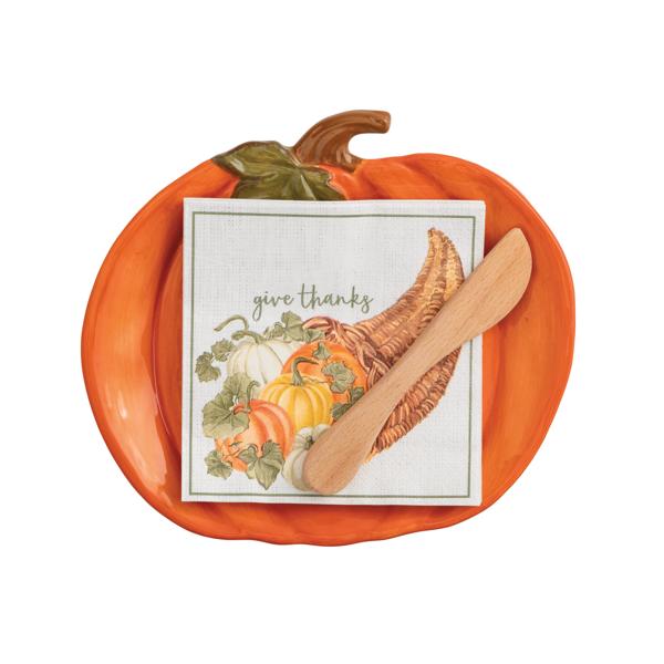 Orange Pumpkin Cheese Set - Ballyhoo Boutique and Gift