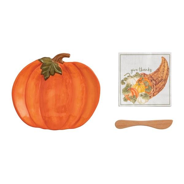 Orange Pumpkin Cheese Set - Ballyhoo Boutique and Gift