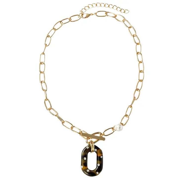 Oval Tortoise Necklace w/Crystals - Ballyhoo Boutique and Gift