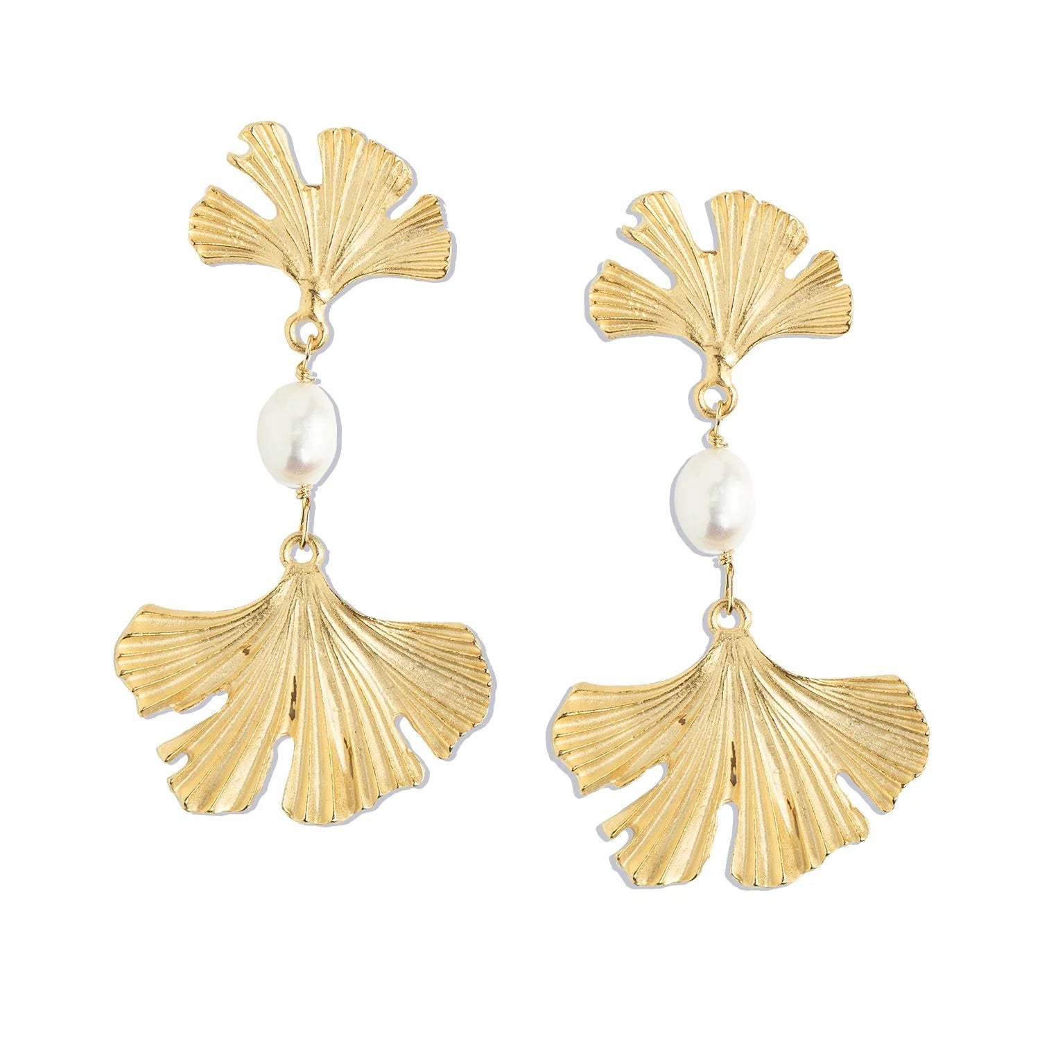 Pearl Ginkgo Earrings - Ballyhoo Boutique and Gift