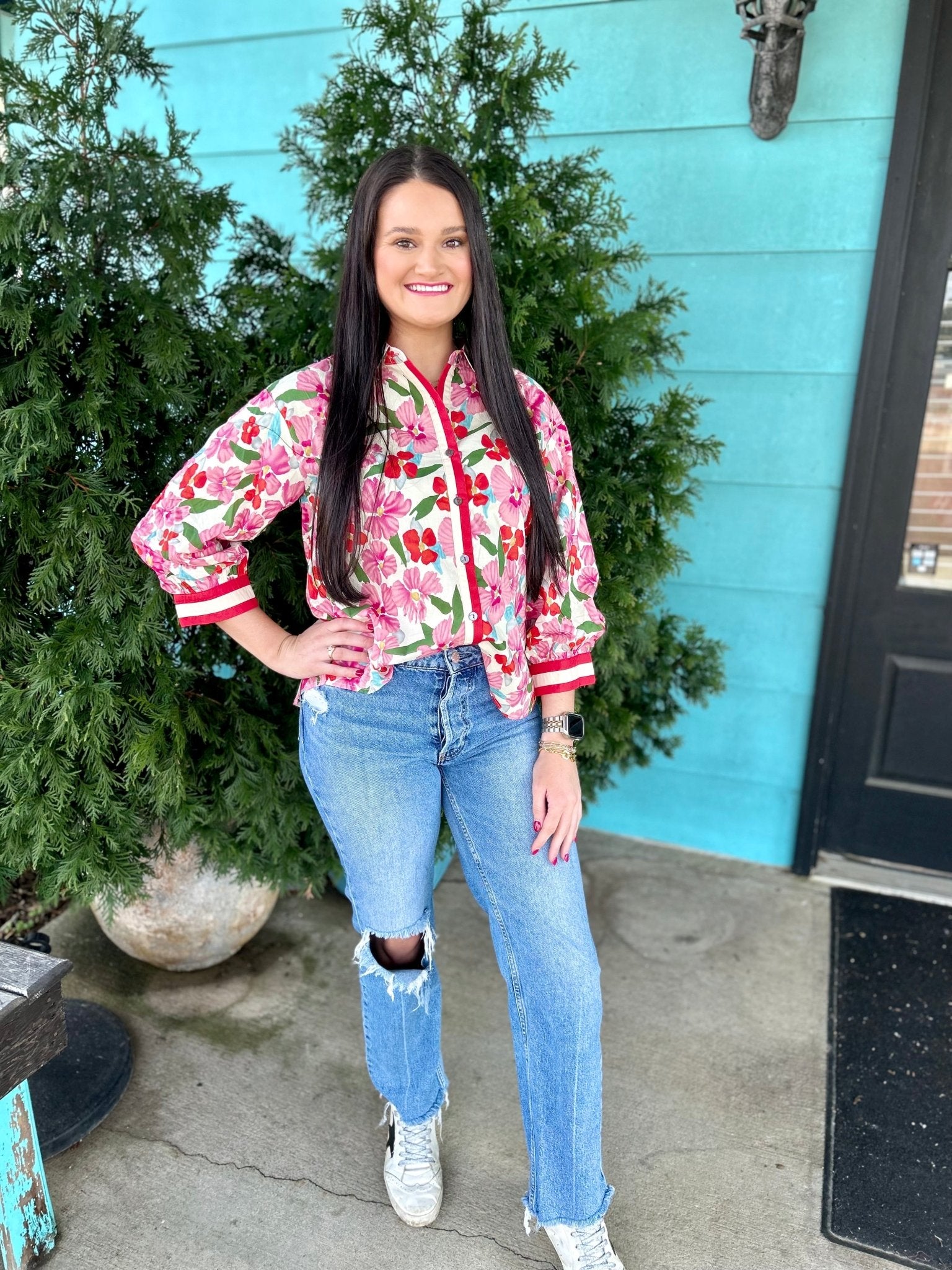 Petals and Blooms Button Up - Ballyhoo Boutique and Gift