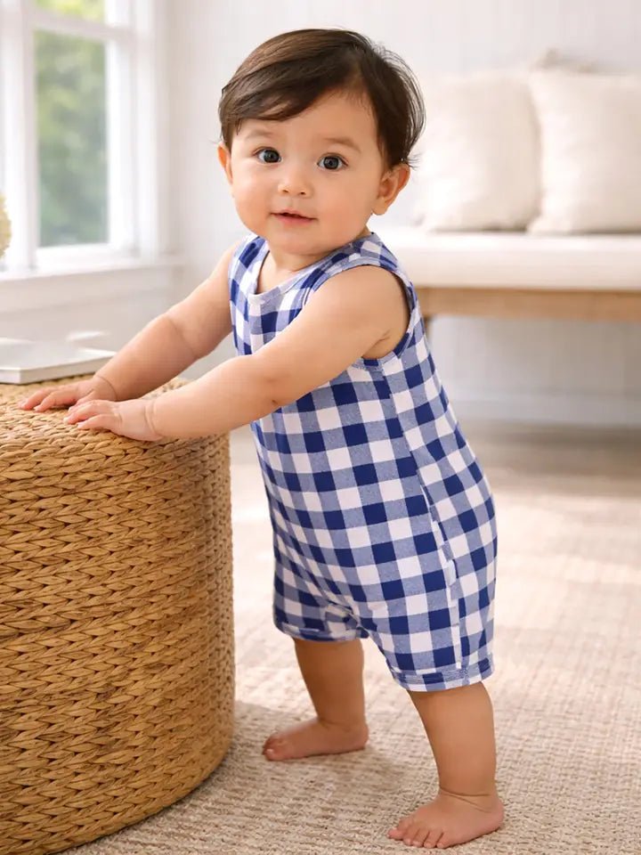 Picnic Plaid Sleeveless Shortall Romper - Ballyhoo Boutique and Gift