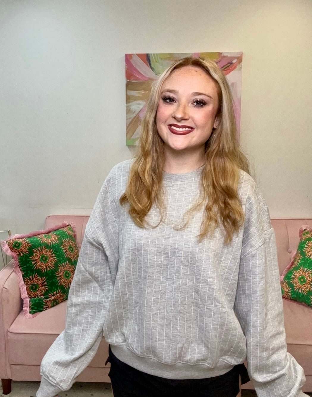 Pinstripe Patty Sweatshirt - Ballyhoo Boutique and Gift