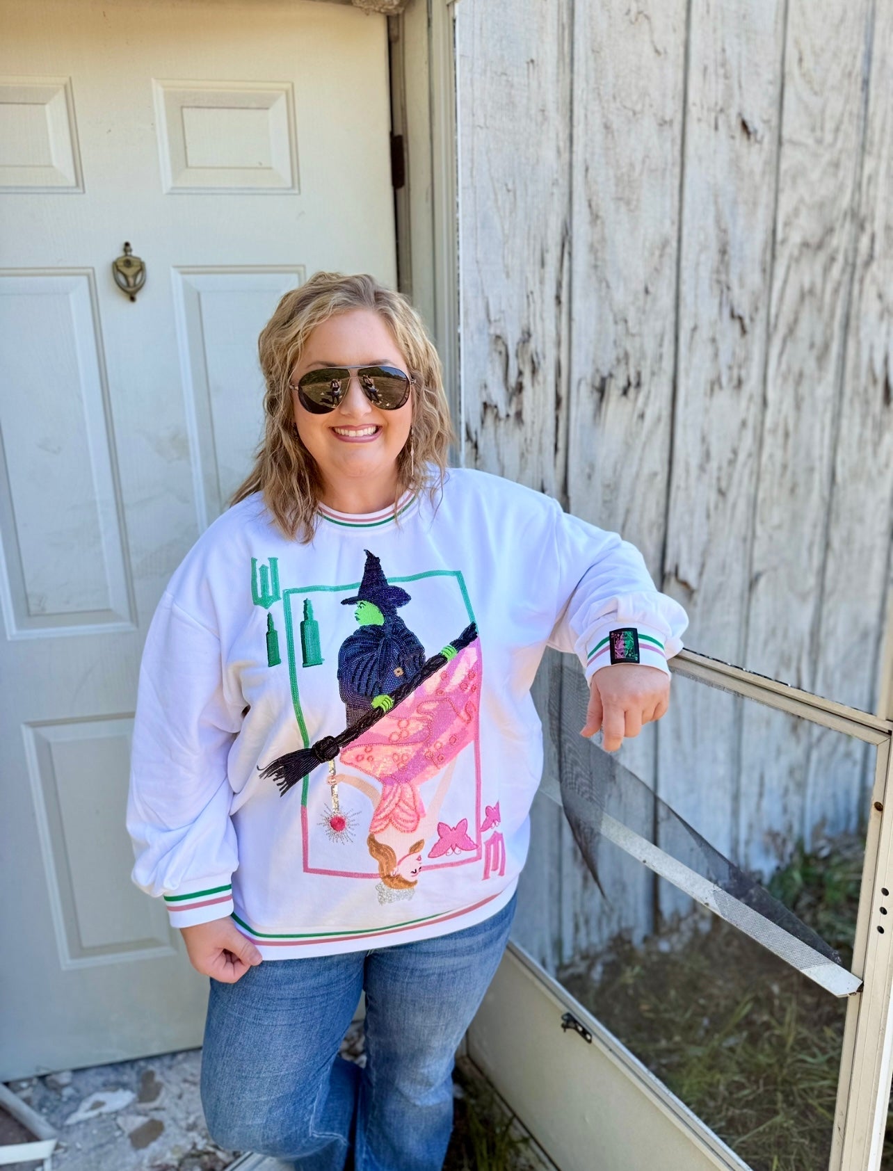 QOS Licensed Elphaba&Glinda Card Sweatshirt - Ballyhoo Boutique and Gift