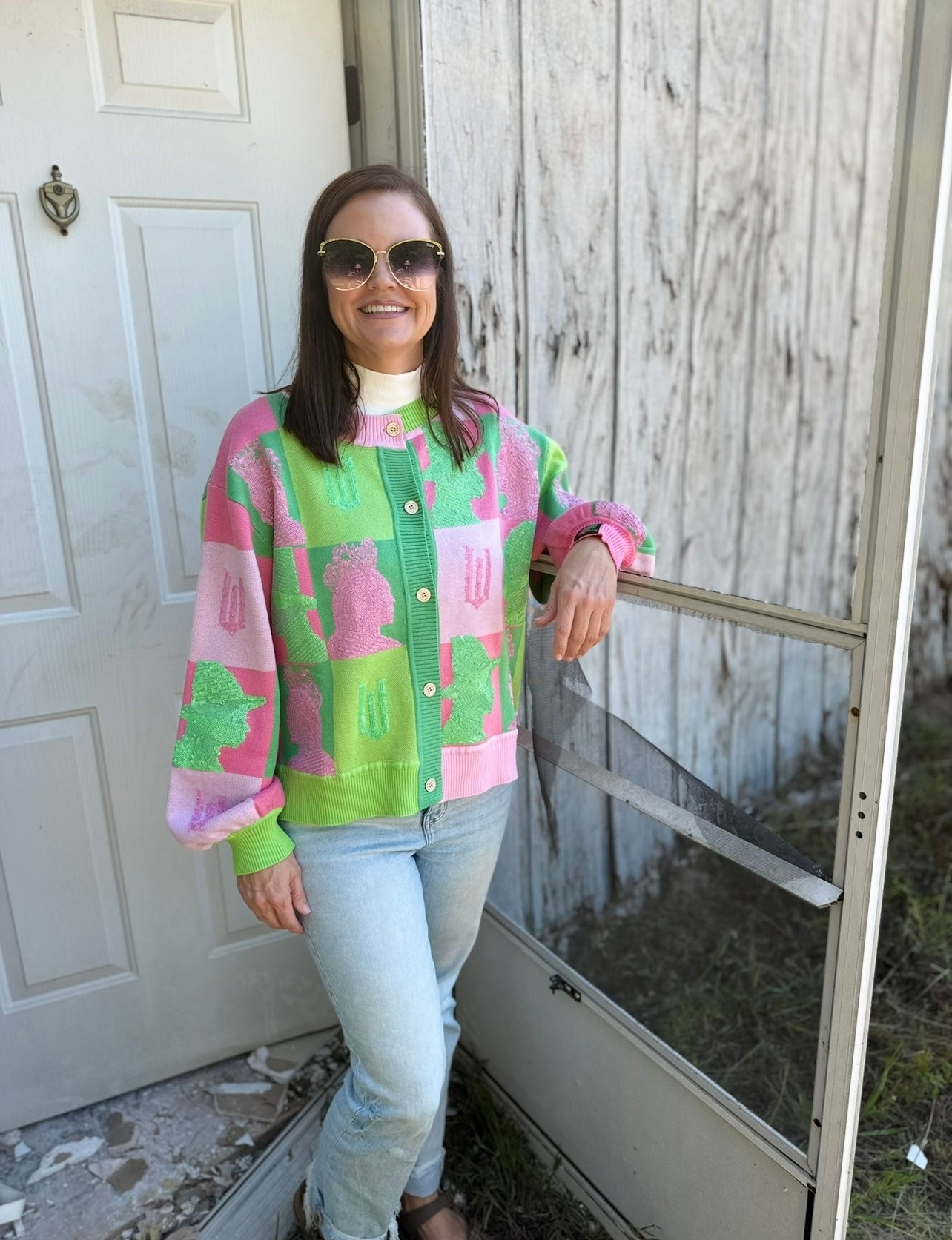 QOS Licensed Pink&Green Wicked Cardigan - Ballyhoo Boutique and Gift