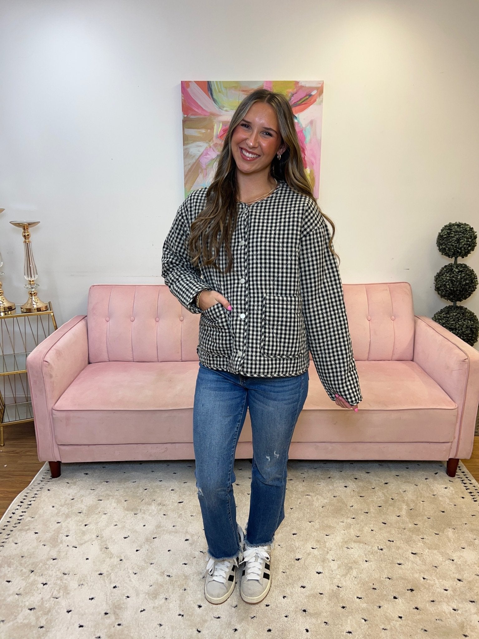 Quilted Gingham Jacket - Ballyhoo Boutique and Gift