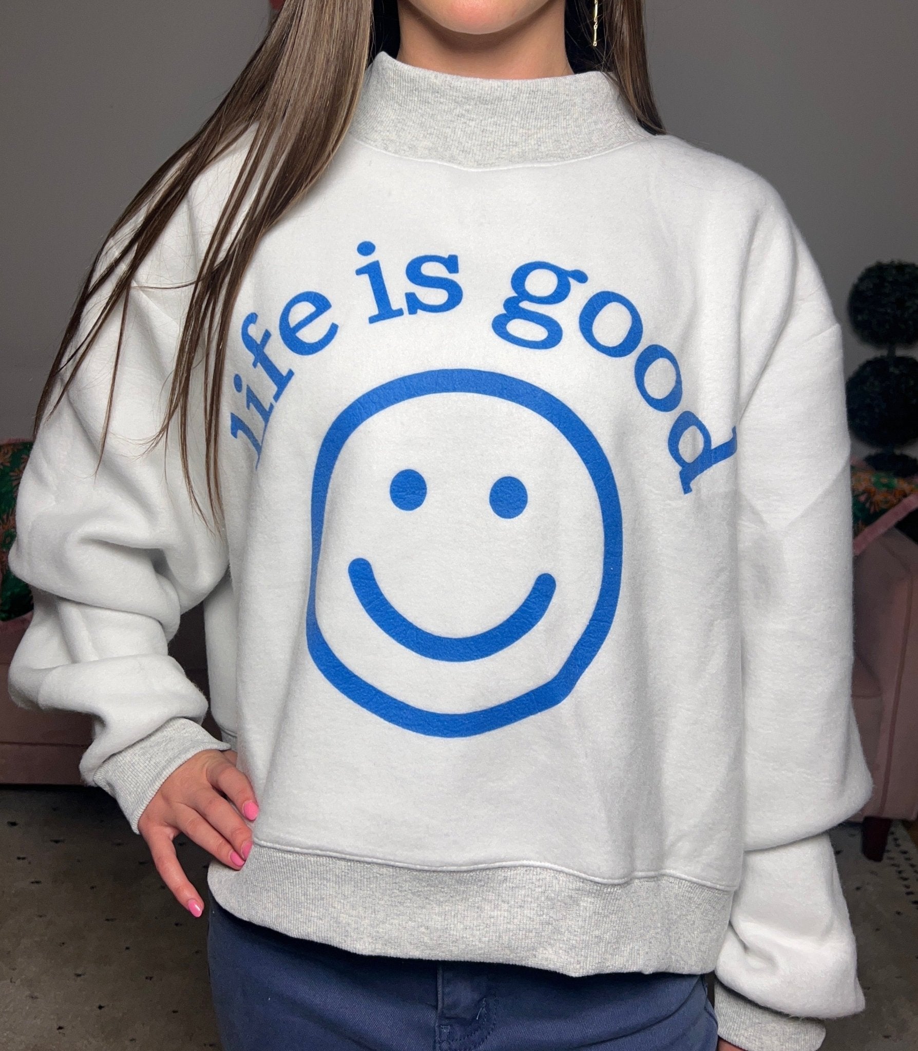 Reversible Mock Neck Crop Sweatshirt - Ballyhoo Boutique and Gift