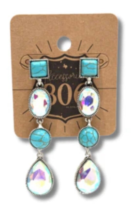 Rhinestone Turquoise Drop Earring - Ballyhoo Boutique and Gift