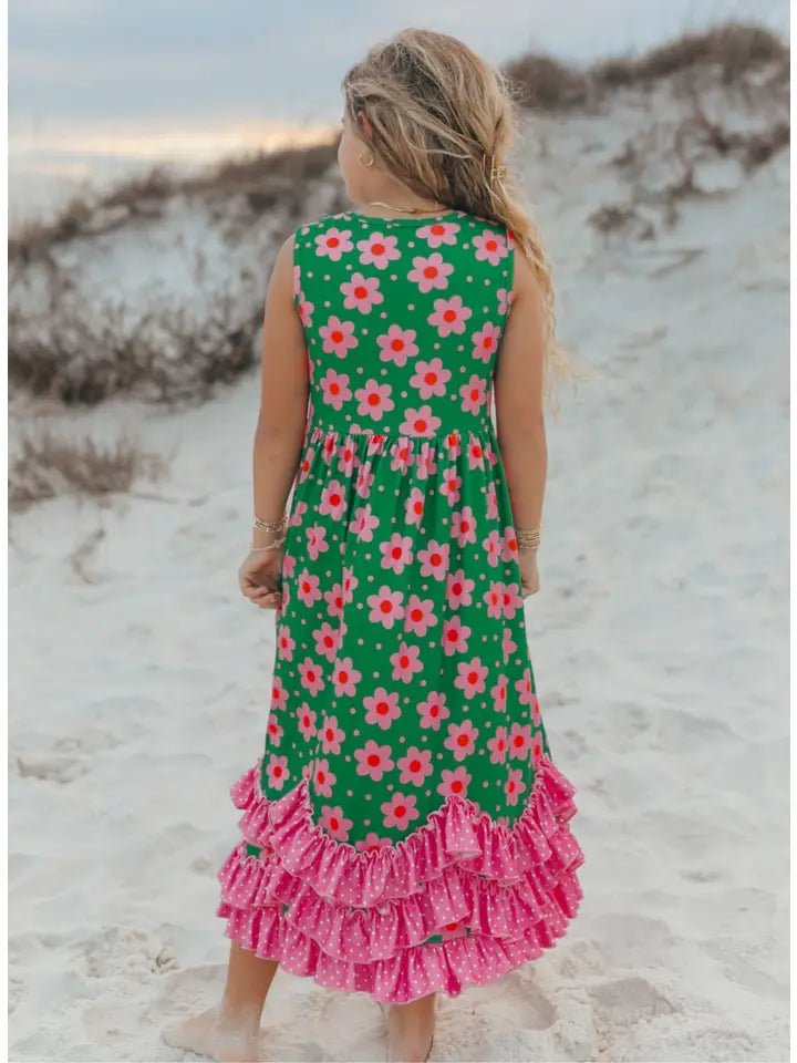 Ruffle Green Floral Dress - Ballyhoo Boutique and Gift