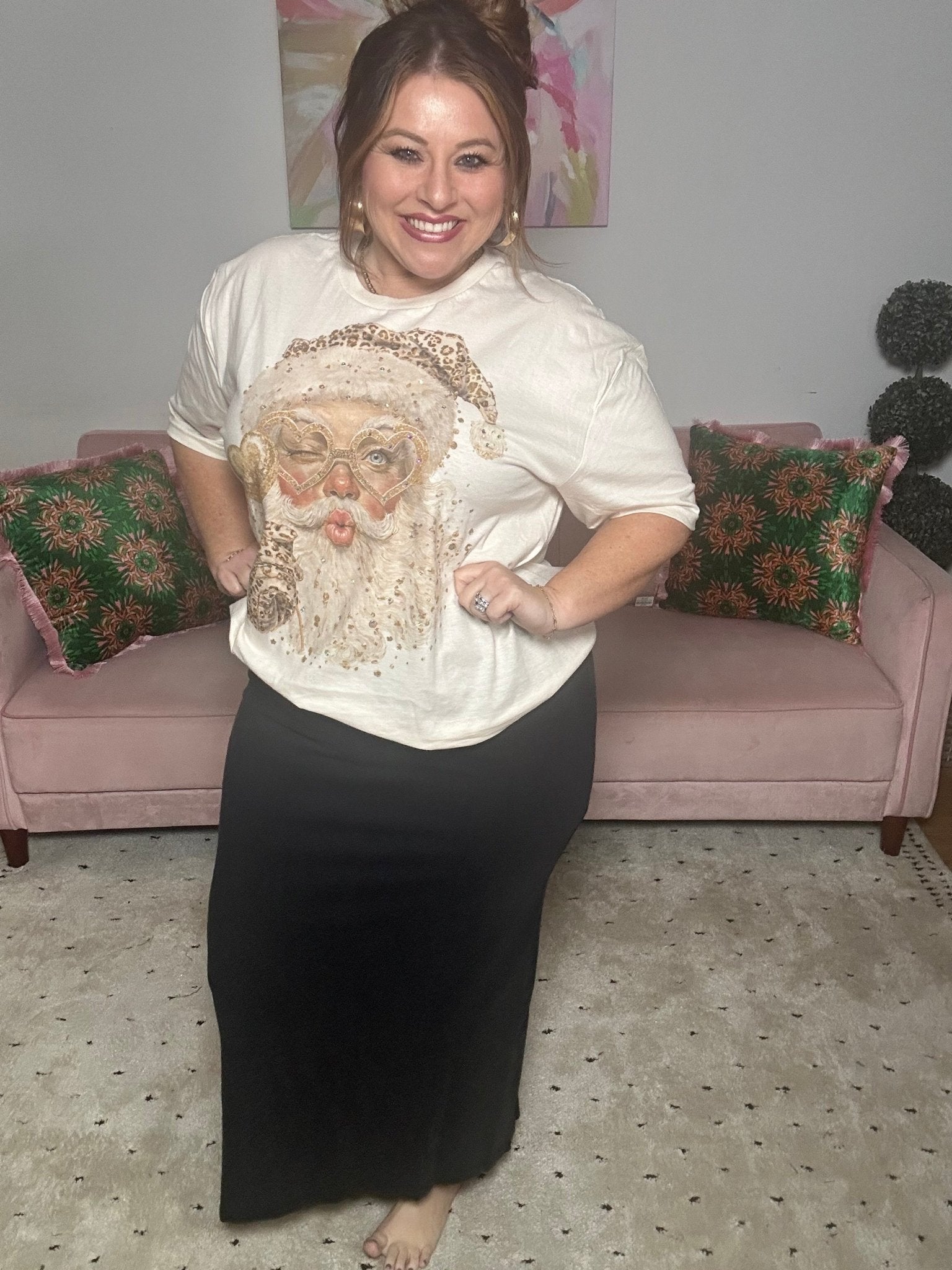 Santa Heart Glasses Tee - Ballyhoo Boutique and Gift