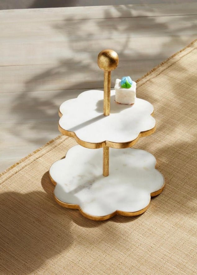 Scallop Gold Marble Tier Stand - Ballyhoo Boutique and Gift