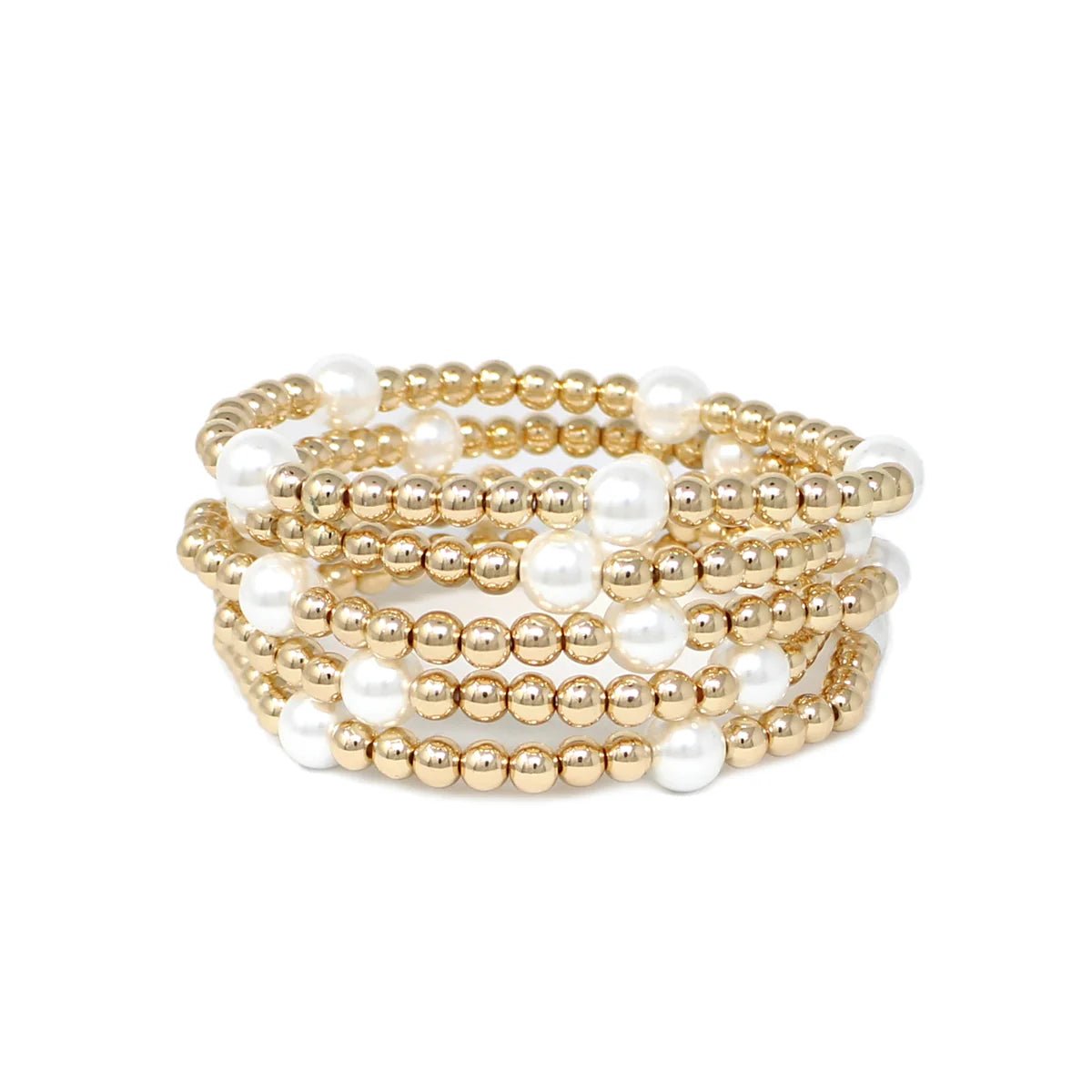 set of 5 gold and pearl beaded bracelets - Ballyhoo Boutique and Gift