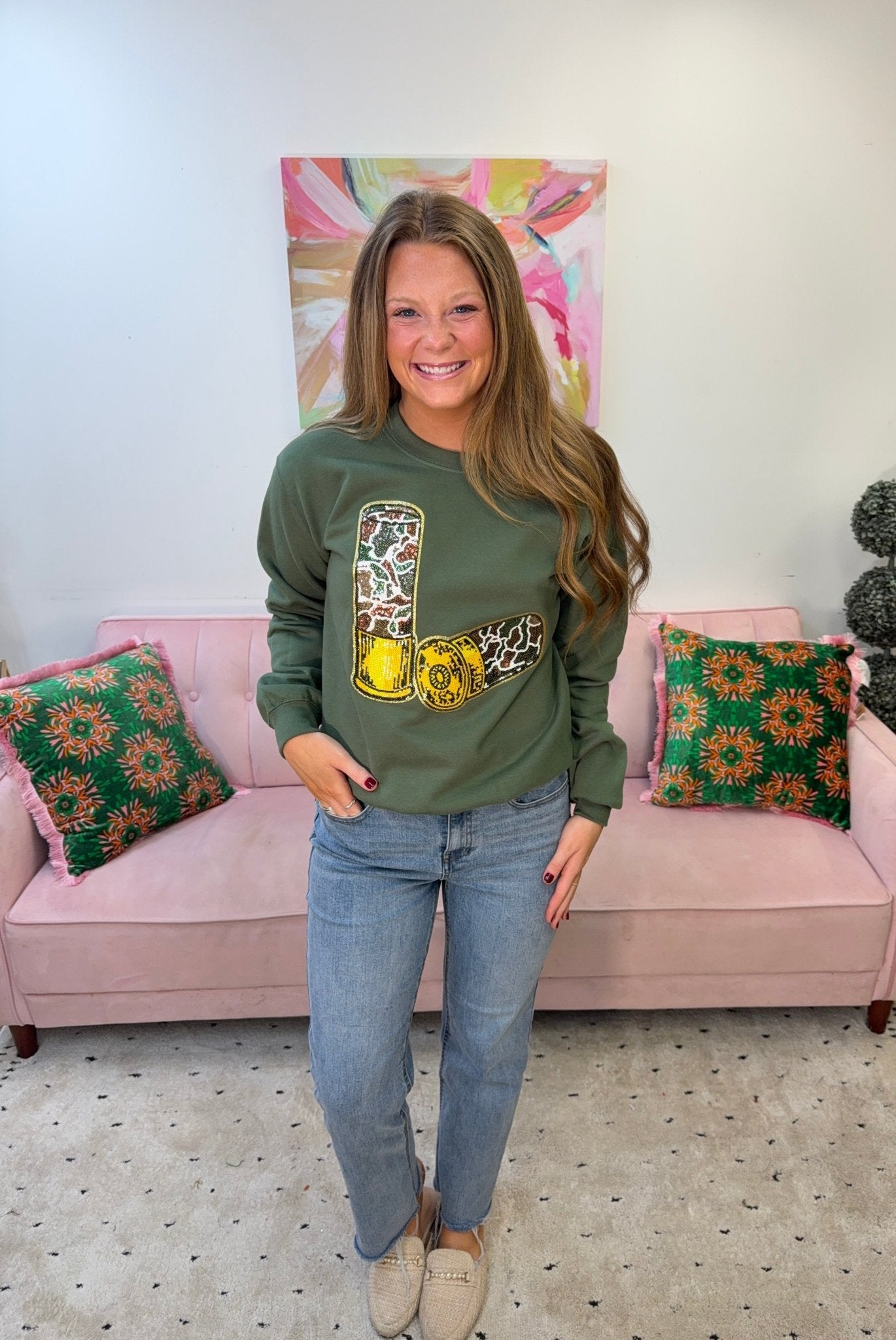 Shotgun Shells Sequin Sweatshirt - Ballyhoo Boutique and Gift