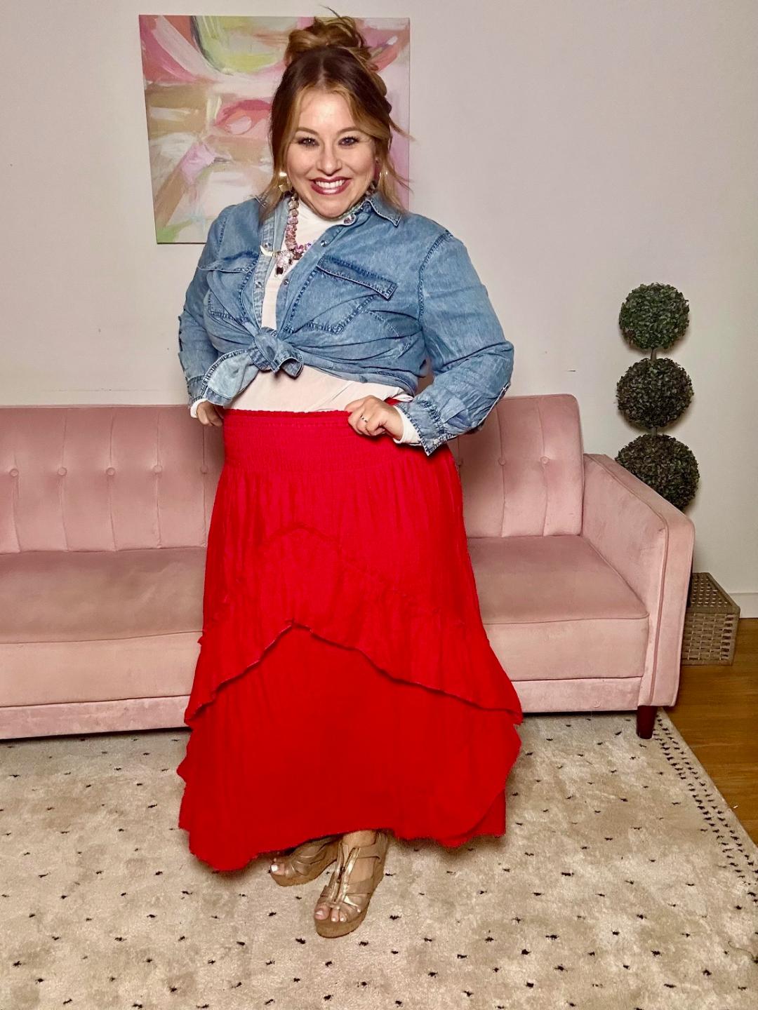 Smocked Red Skirt - Ballyhoo Boutique and Gift