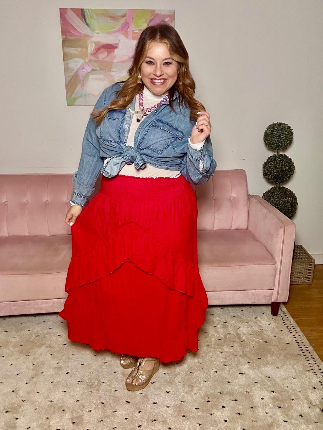Smocked Red Skirt - Ballyhoo Boutique and Gift