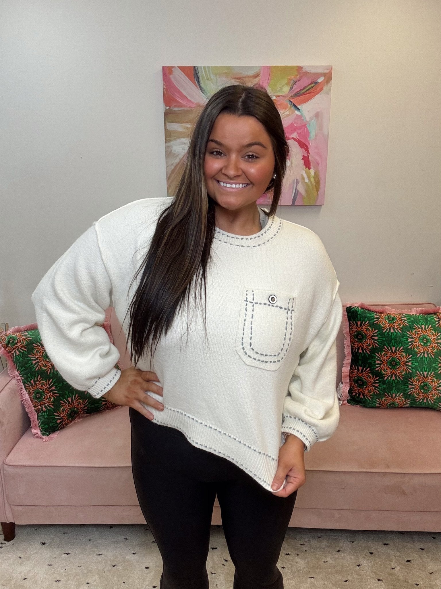 Stitched w/Love Sweater - Ballyhoo Boutique and Gift