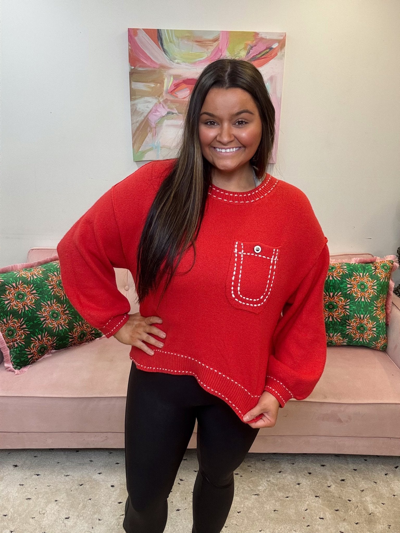 Stitched w/Love Sweater - Ballyhoo Boutique and Gift