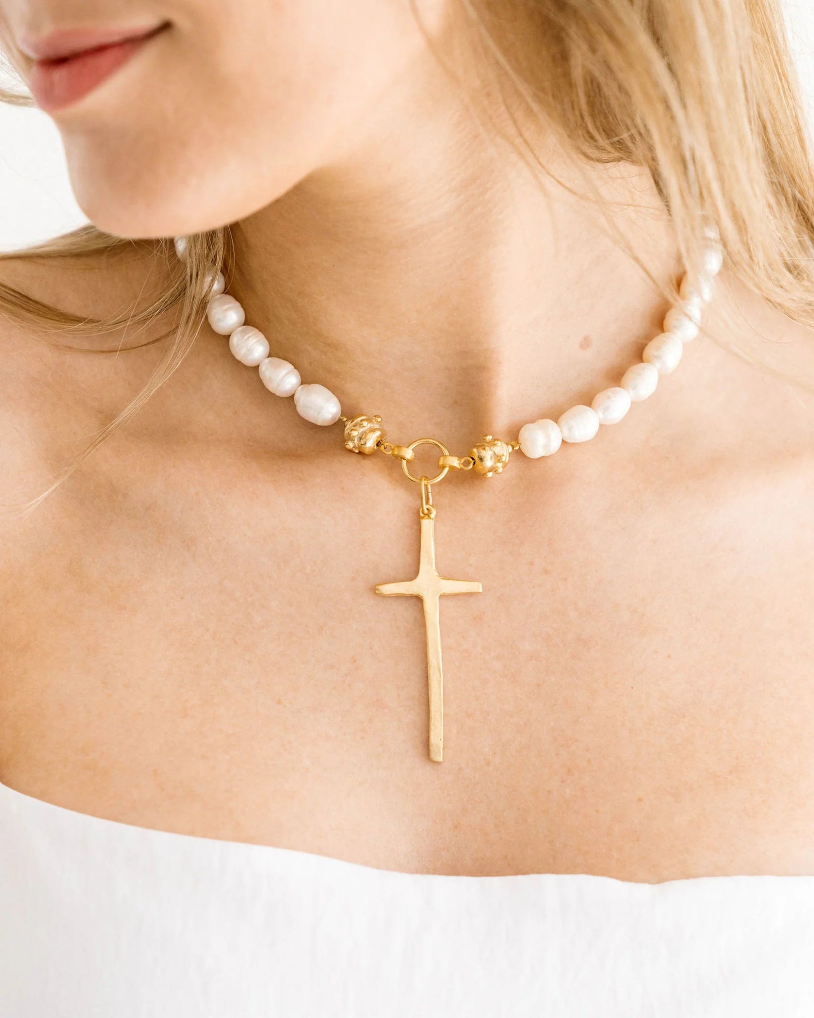 Tall Cross Pearl Necklace - Ballyhoo Boutique and Gift