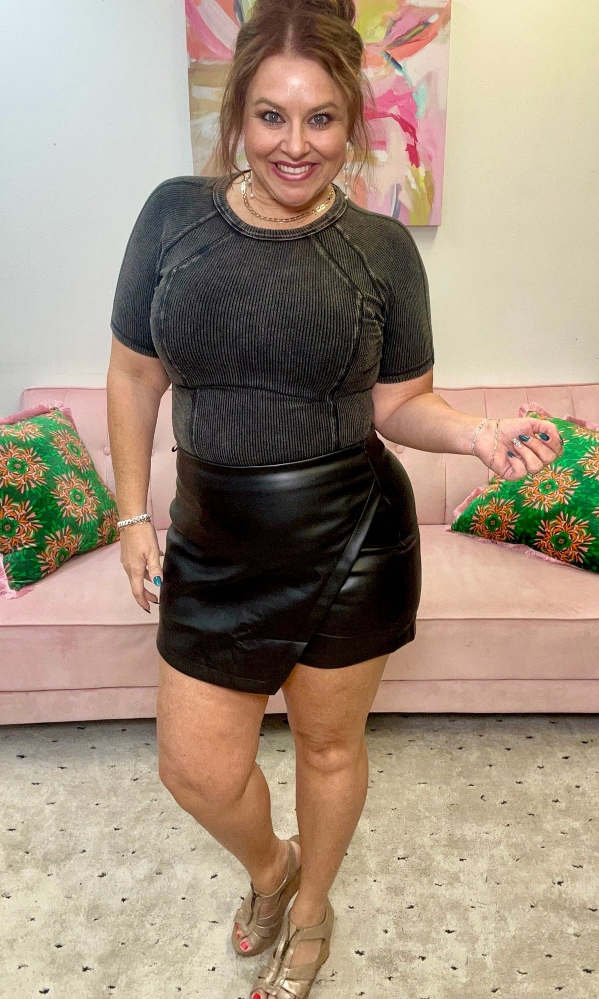 Washed Black Ribbed Bodysuit - Ballyhoo Boutique and Gift
