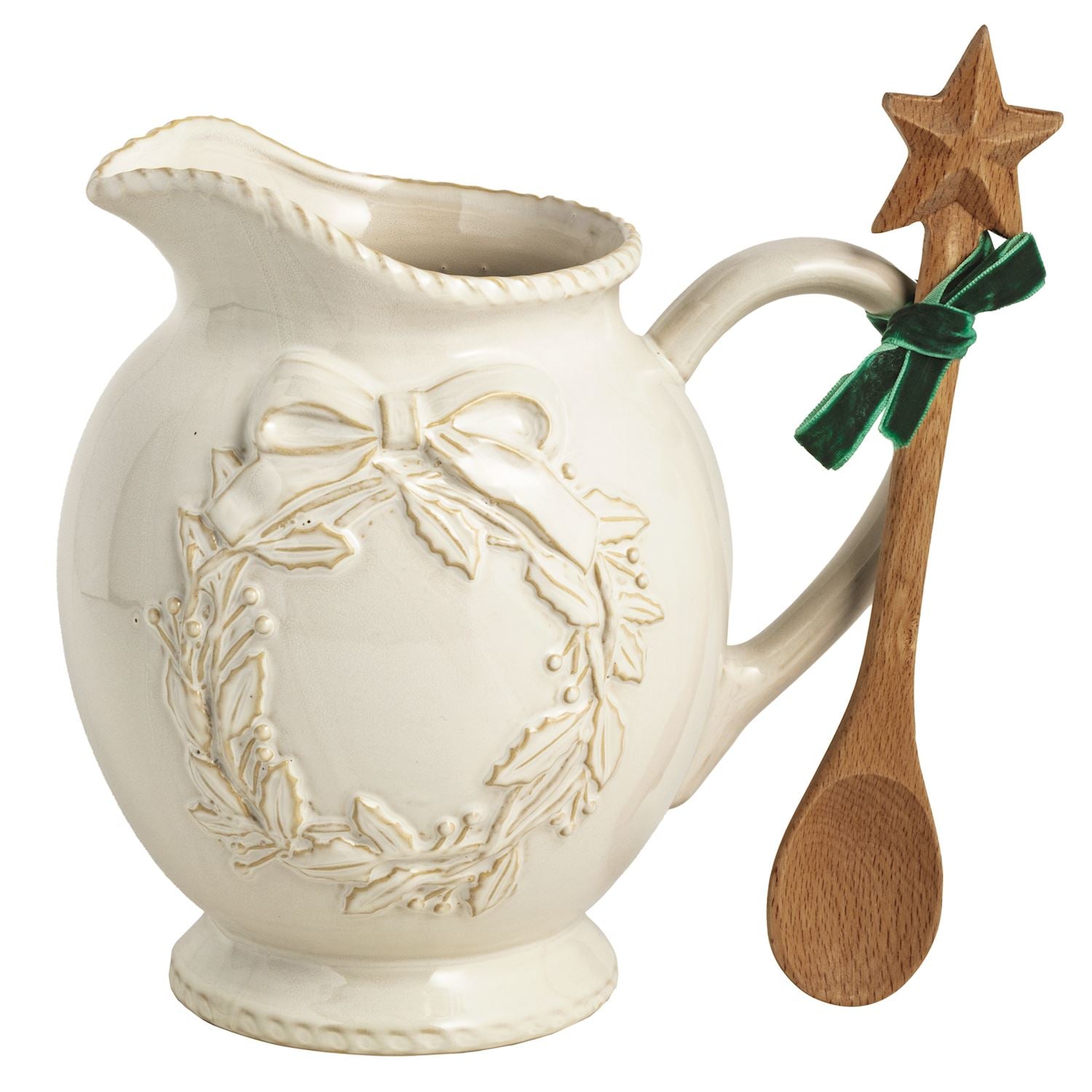White Christmas Wreath Pitcher - Ballyhoo Boutique and Gift