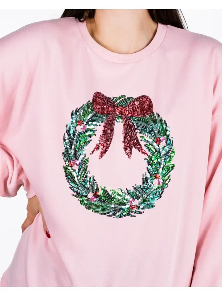 Wreath Sequin Sweatshirt - Ballyhoo Boutique and Gift