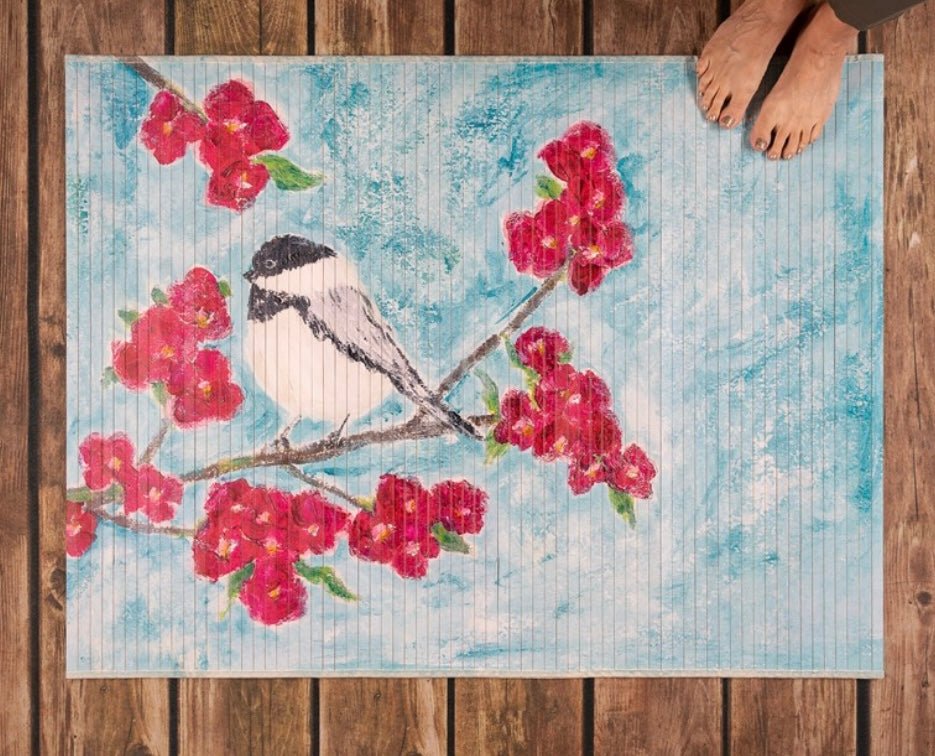 47x36 Bird on Blue Bamboo Mat - Ballyhoo Boutique and Gift