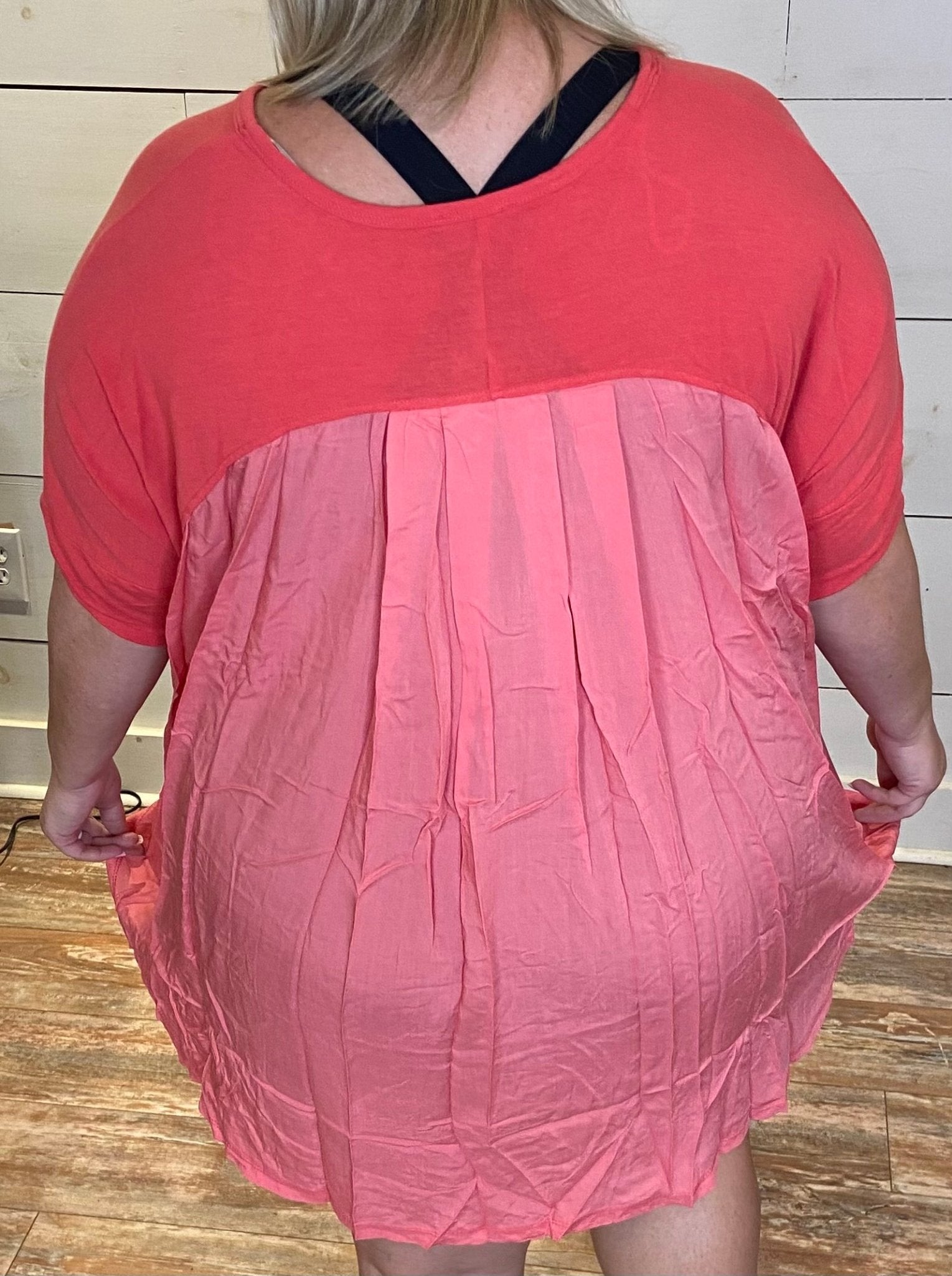 Coral sold knit woven mixed hi and low top - Ballyhoo Boutique and Gift