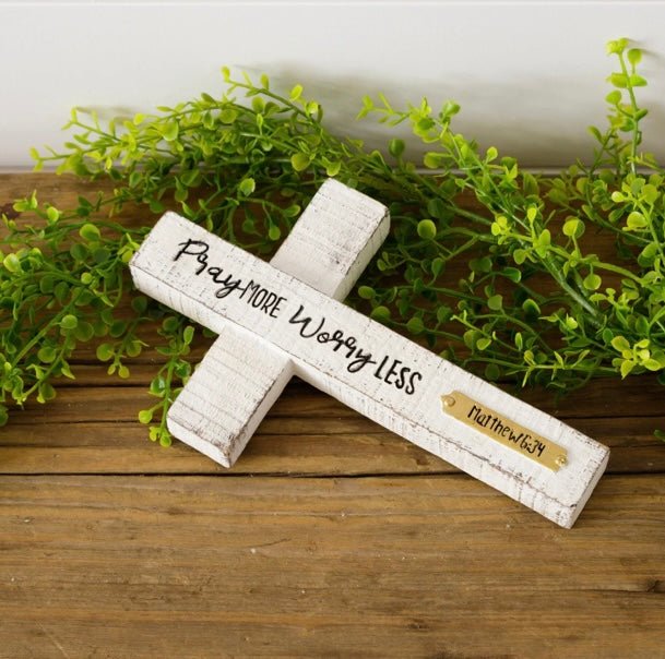 Cross - Pray More Worry Less - Ballyhoo Boutique and Gift