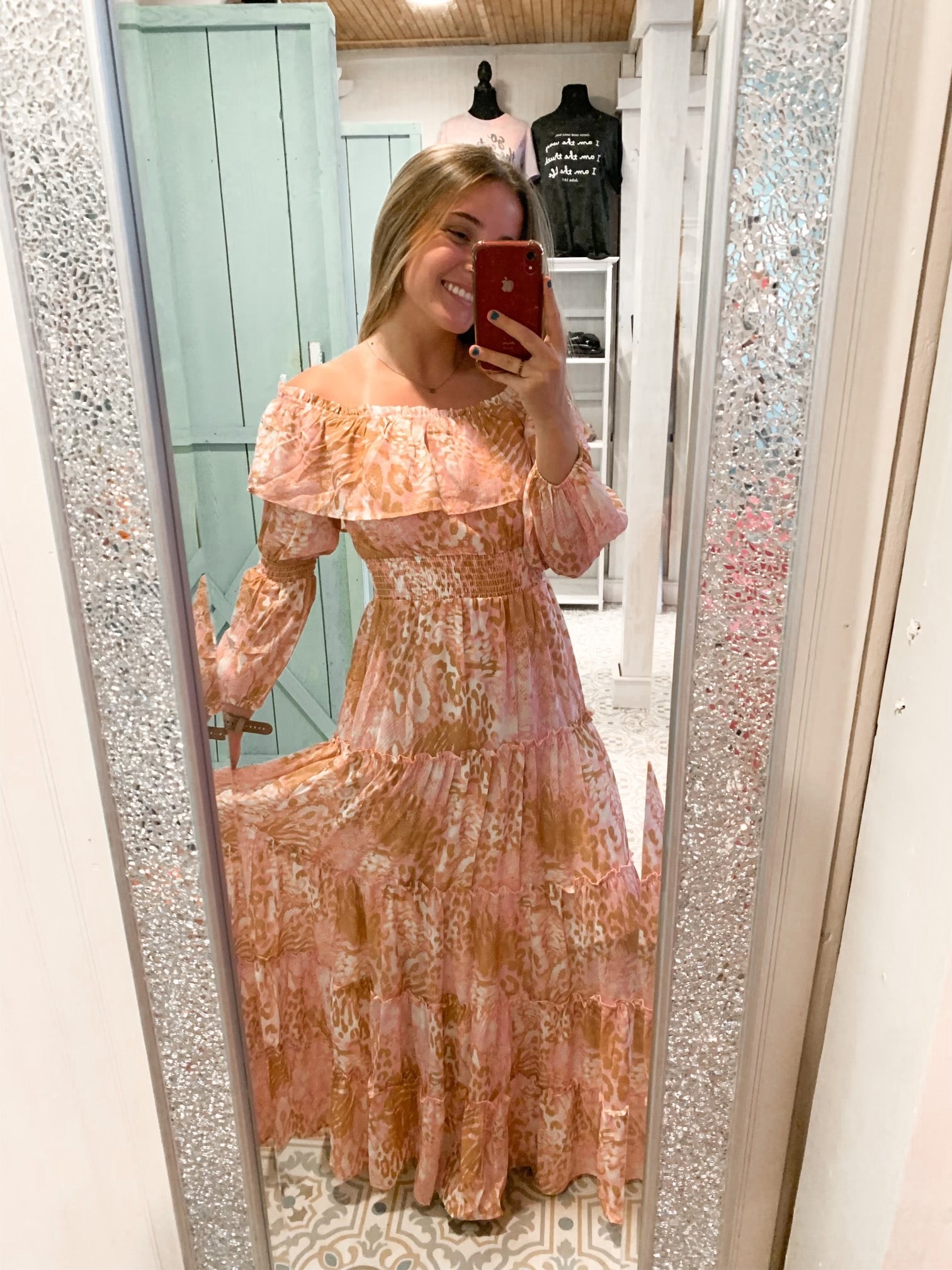 Flower Printed Off Shoulder Dress - Ballyhoo Boutique and Gift