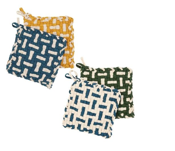 green & yellow woven pot holders - Ballyhoo Boutique and Gift
