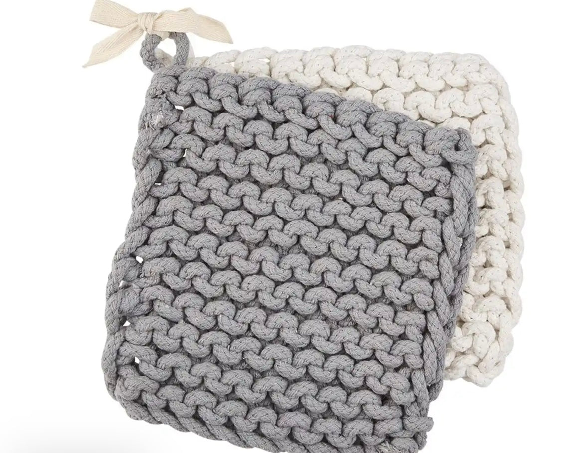 grey/white crochet pot holder - Ballyhoo Boutique and Gift