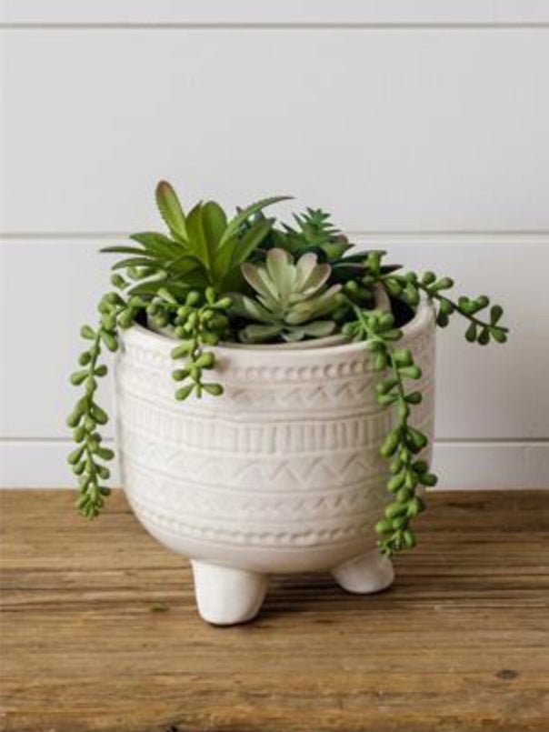 Large Footed Debossed Aztec Planter - Ballyhoo Boutique and Gift