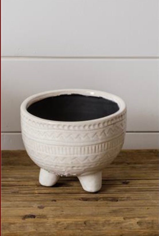 Small Footed Debossed Aztec Planter - Ballyhoo Boutique and Gift