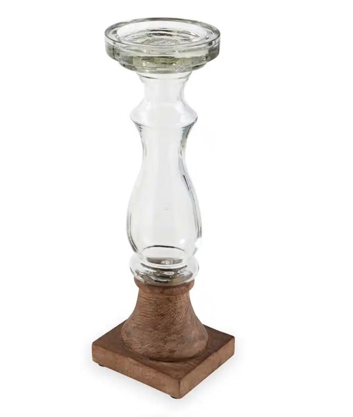 small wood & glass candle holder - Ballyhoo Boutique and Gift