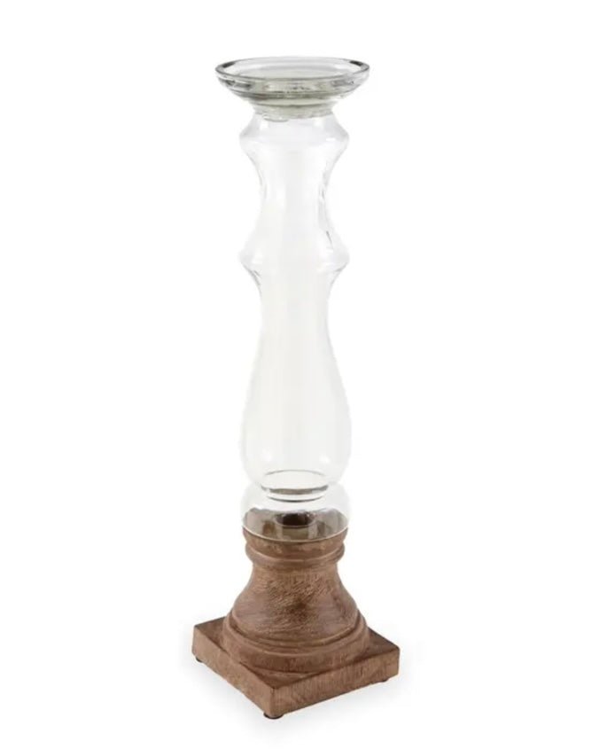 tall wood & glass candle holder - Ballyhoo Boutique and Gift
