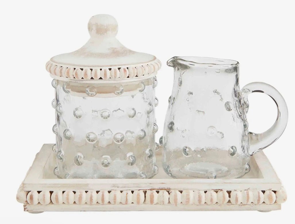 White beaded glass cream sugar set - Ballyhoo Boutique and Gift