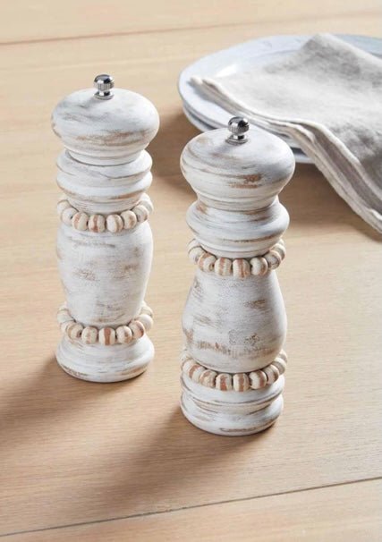 White beaded salt & pepper shakers - Ballyhoo Boutique and Gift